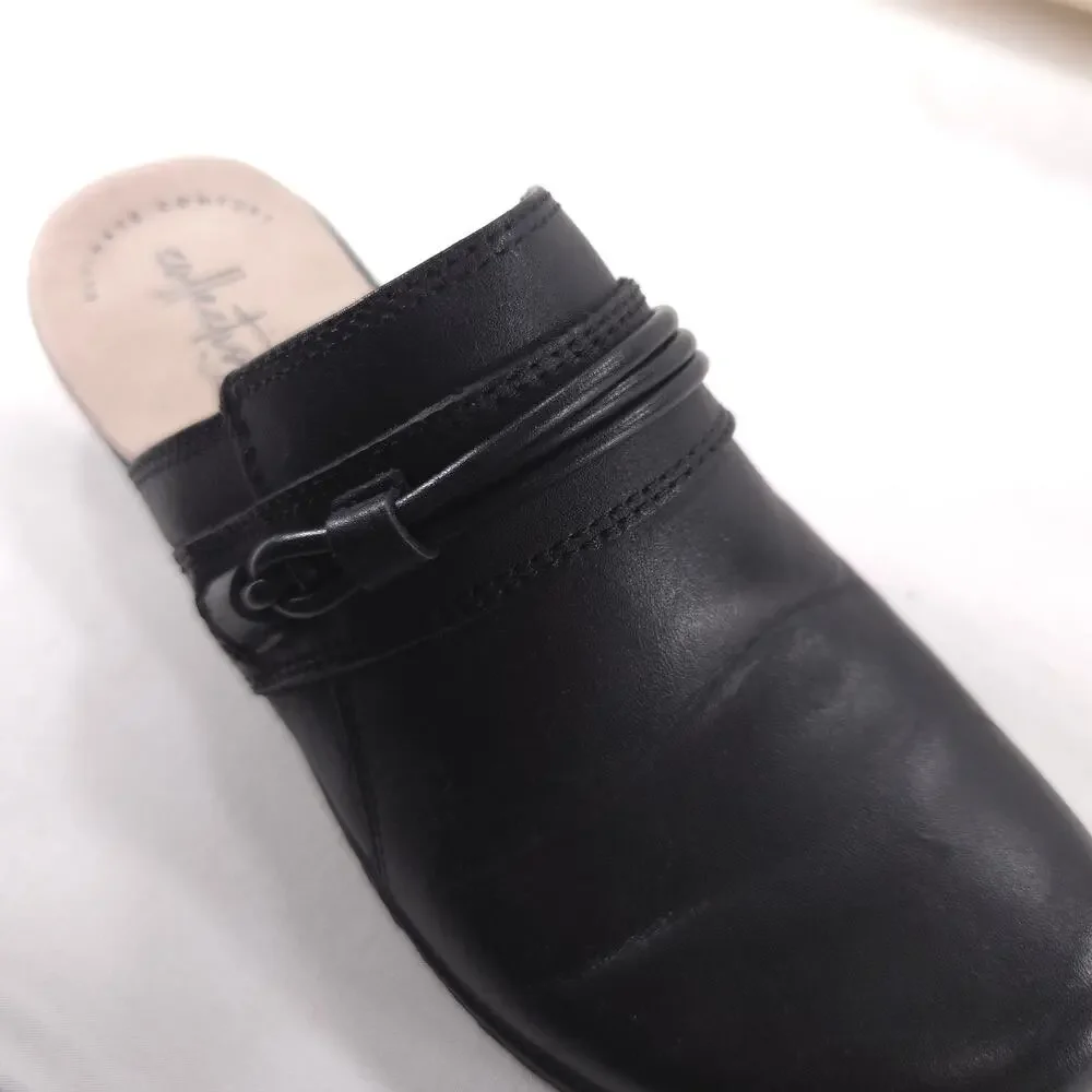 Collection by Clarks Leather Mule Clog Flat Shoe Womens Size 5 22545 Black